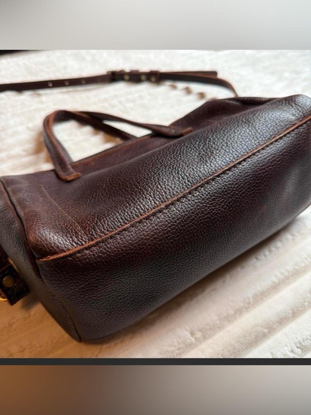 Portland Leather Small Brown Pebbled Leather Satchel with Strap - Picture 2 of 3